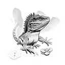 simple polynesian lizard with marigolds tattoo design idea