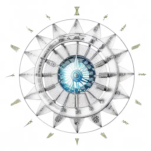 An astrological wheel with motorcycle gears and chains tattoo design idea