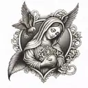 DIOS, EUCARISTICA, SAGRADO CORAZON, ANGELES, VIRGEN MARIA tattoo design idea