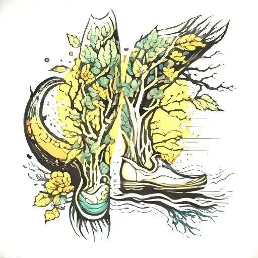 fisherman leg sleeve with trees wrapped around calf tattoo design idea