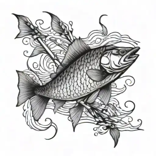 grayling fish canoe leg sleeve tattoo design idea