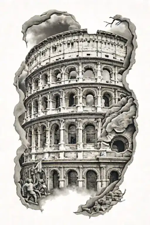 roman colosseum surrounded by gladiators tattoo design idea