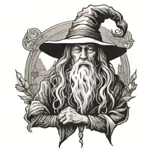 A wise wizard resembling Gandalf wi tattoo design idea