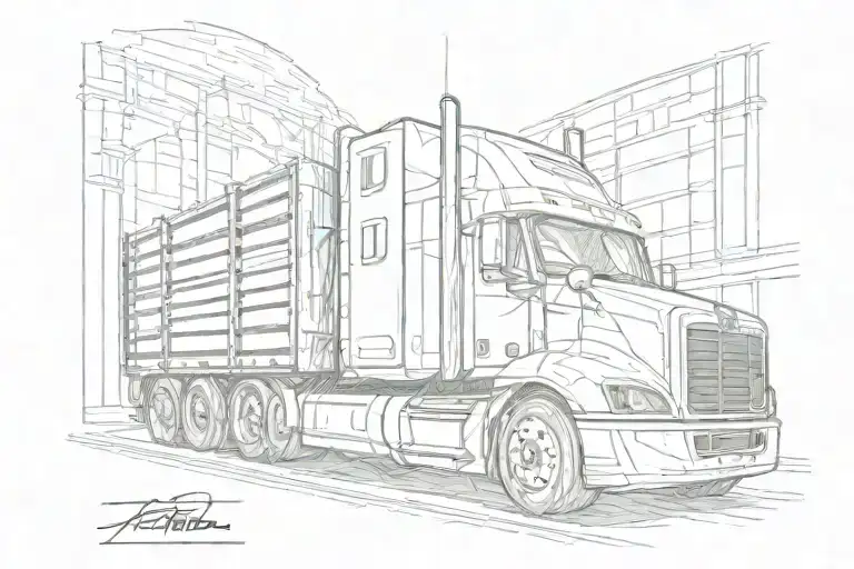 Semi Truck with Prison Bars on highway tattoo design idea