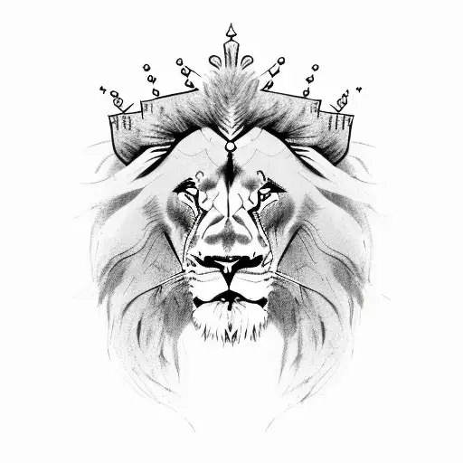Lion with a crown on his head a battle scars on his face tattoo design idea