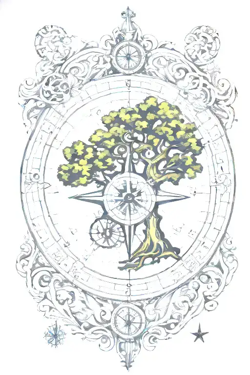 Nordic compass, valknot, tree of life, nautical map, sic parvis magna tattoo design idea