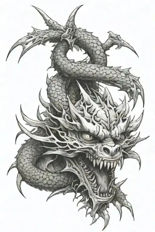 dragon face, katanas, spider legs tattoo design idea