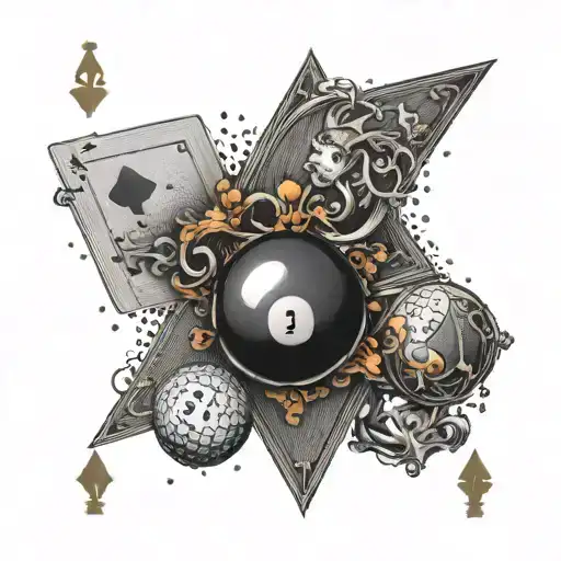 A unique design combining playing cards and billiard balls, with a subtle nod to Captain Morgan's iconic pose tattoo design idea