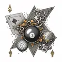 A unique design combining playing cards and billiard balls, with a subtle nod to Captain Morgan's iconic pose tattoo design idea