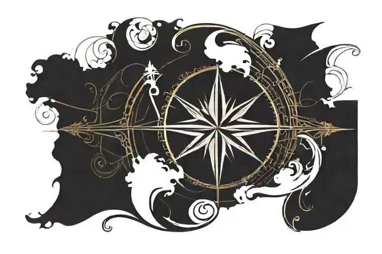 I would like a tattoo that combines a wave, the wind rapresented by a compass and an anchor tattoo design idea