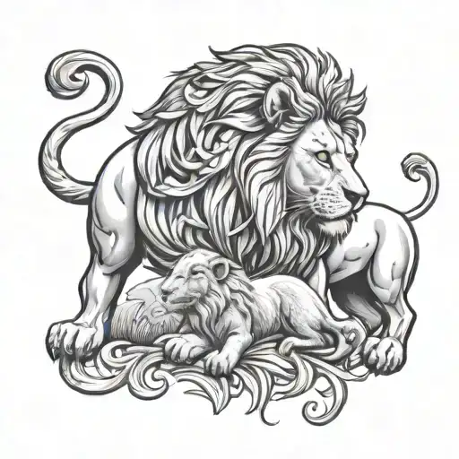 lion and a lamb with the number 99 tattoo design idea