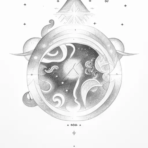 A celestial scene with the name 'Aurora' written in elegant script tattoo design idea