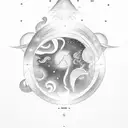 A celestial scene with the name 'Aurora' written in elegant script tattoo design idea