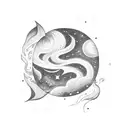 A celestial scene with the name 'Aurora' written in elegant script tattoo design idea