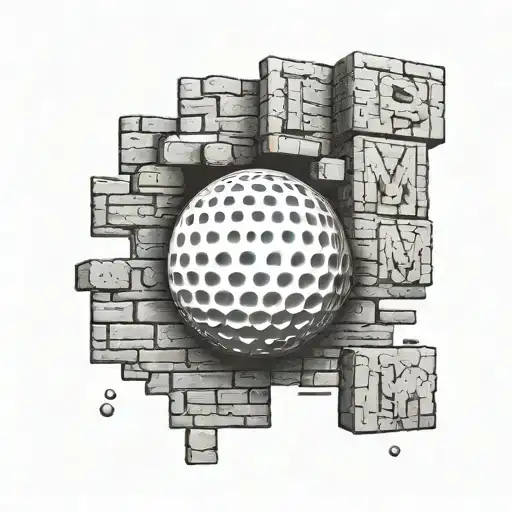 A golf ball breaking through a brick wall with the letters 'I 8 M' engraved on the bricks tattoo design idea