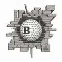 A golf ball breaking through a brick wall with the letters 'I 8 M' engraved on the bricks tattoo design idea