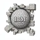 A golf ball breaking through a brick wall with the letters 'I 8 M' engraved on the bricks tattoo design idea