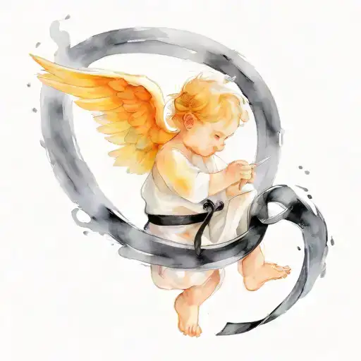 Baby Angel in Jiujtsu Gi Black Belt tattoo design idea