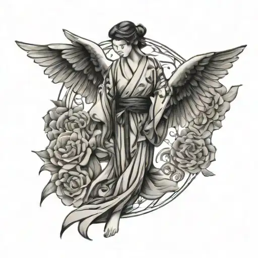 Kimono Angel and Black Belt tattoo design idea