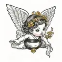 Baby angel with hair headed, kimono and black belt tattoo design idea