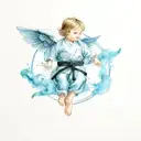 Baby Angel in Jiujtsu Gi Black Belt tattoo design idea