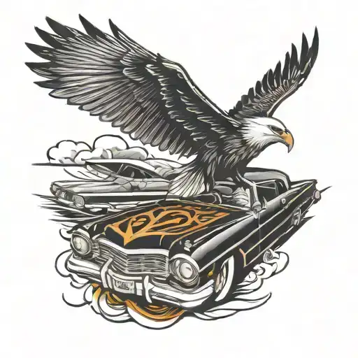 lowrider car with eagle flying tattoo design idea