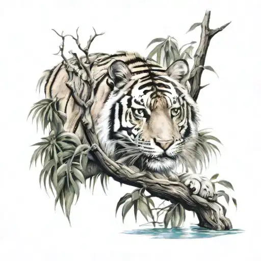 tiger cove crystal clear water willow tree growing tattoo design idea