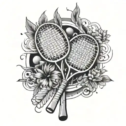 A tattoo of a badminton racket and shuttlecock with a poetic quote interwoven with each other tattoo design idea