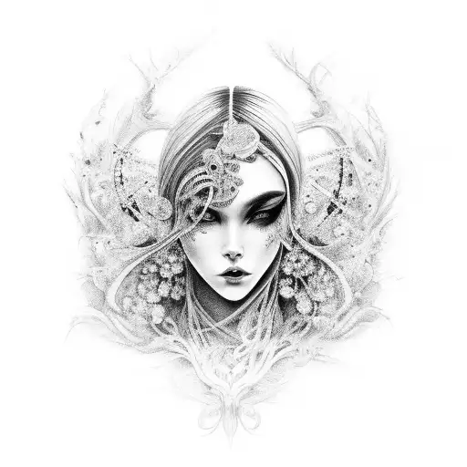 Luxurious beauty in the form of a dark feminine goddess tattoo design idea