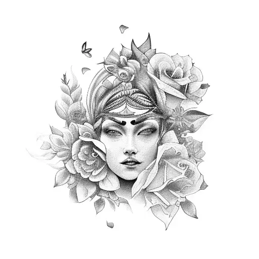 Blackwork Goddess Of Flowers Tattoo Idea Blackink Ai
