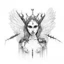 Feminine warrior with bee wings and a crown of thorns tattoo design idea