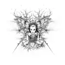 Feminine warrior with bee wings and a crown of thorns tattoo design idea