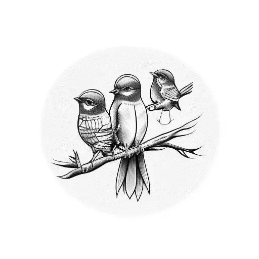 3 little birds sitting and singing tattoo design idea