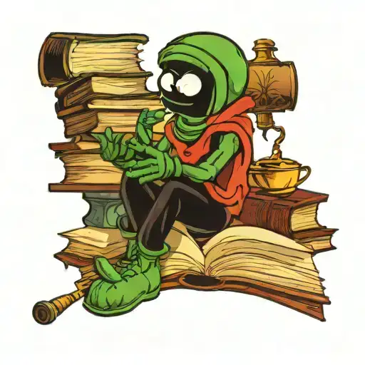 books, food, video tapes, marvin the martian tattoo design idea