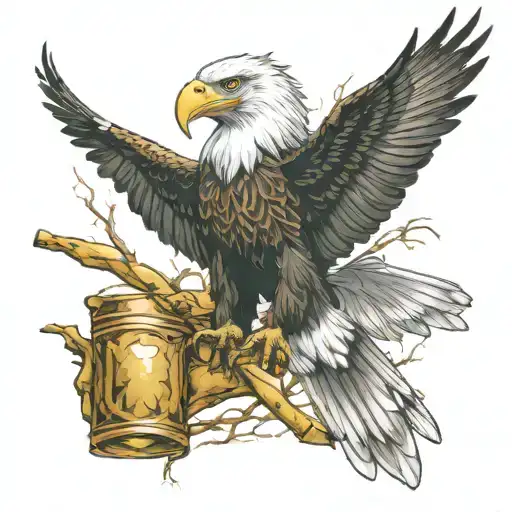 front facing fish eagle catching gold bar sigma male tattoo design idea