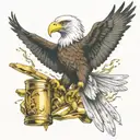 front aproaching facing viewer fish eagle catching gold bar sigma male tattoo design idea