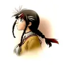 Native American girl with feathers and braids tattoo design idea