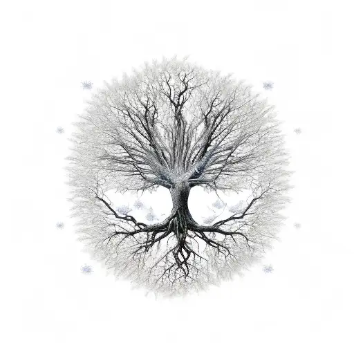 abstract Tree of Life without background, full of leaves tattoo design idea