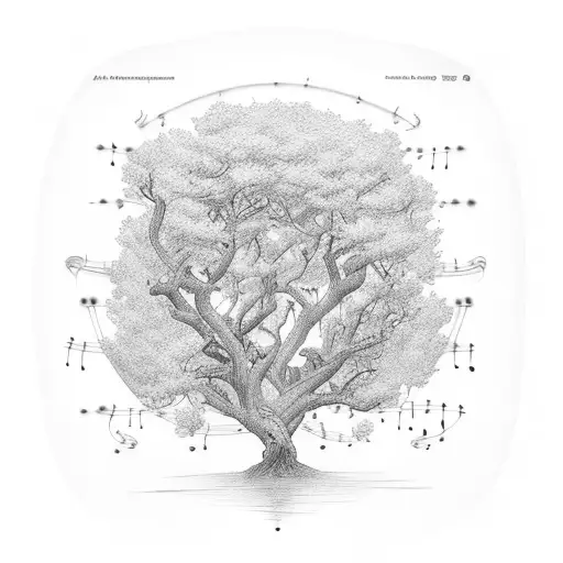 A tree with branches made of music sheets tattoo design idea