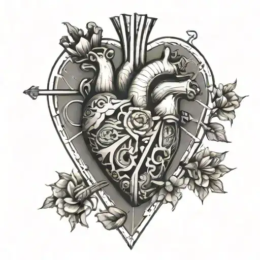 anatomical heart and carousel tattoo design idea