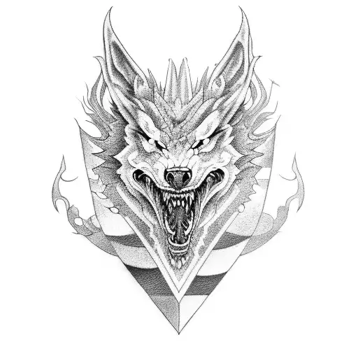 Combine a dragon and a wolf in a powerful and dynamic design tattoo design idea