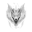 Combine a dragon and a wolf in a powerful and dynamic design tattoo design idea