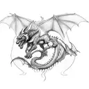 Combine a dragon and a wolf in a powerful and dynamic design tattoo design idea