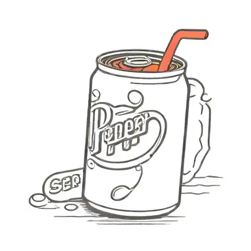 A minimalist tattoo of a can of Dr Pepper with a sour patch kid peeking out from behind it tattoo design idea