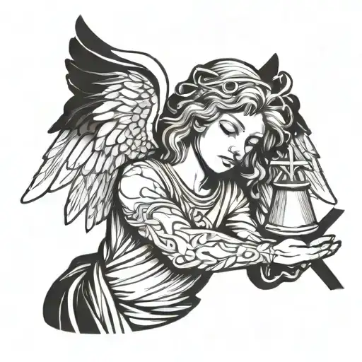 Angel holding a cross  tattoo design idea