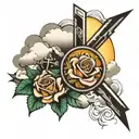 cross and rosses surrounded by clouds and sun rays  tattoo design idea