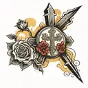 cross and rosses surrounded by clouds and sun rays  tattoo design idea