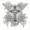 cross and rosses surrounded by clouds and sun rays  tattoo design idea