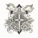 cross and rosses surrounded by clouds and sun rays  tattoo design idea