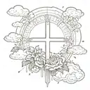 cross and rosses surrounded by clouds and sun rays  tattoo design idea